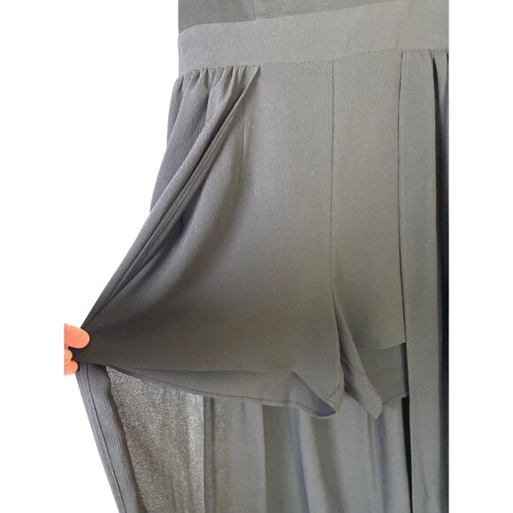 Leith Romper Maxi Overlay Black Anthropologie Crepe Sleeveless Medium - Picture 4 of 11